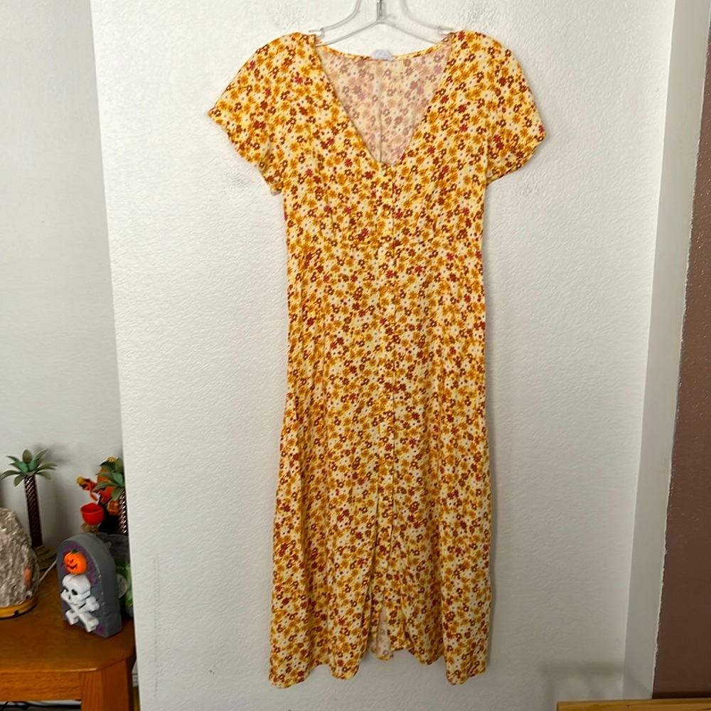 🌼CUTE DRESS YELLOW FLORAL PATTERN SIZE XSP GREAT CONDITION BUTTON DOWN FRONT